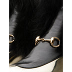 The Izmir Black & Gold Leather Natural Fox Fur Mid Calf Women Boot
