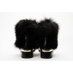 The Izmir Black & Gold Leather Natural Fox Fur Mid Calf Women Boot
