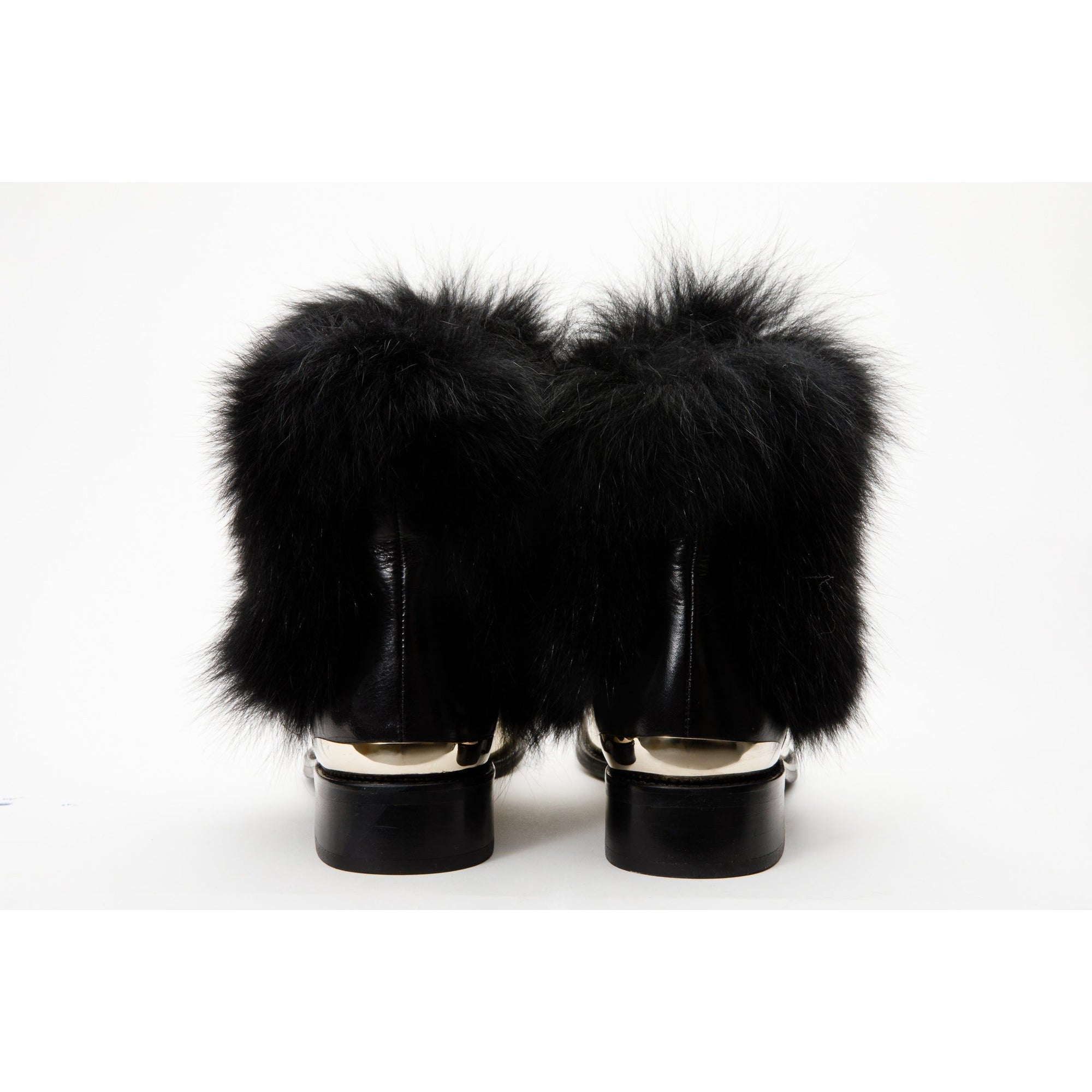 The Izmir Black & Gold Leather Natural Fox Fur Mid Calf Women Boot