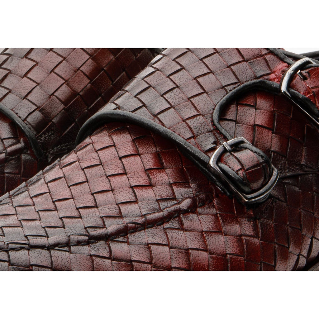 The Turan Burgundy Woven Double Monk Strap Dress Men  Shoe