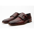 The Turan Burgundy Woven Double Monk Strap Dress Men  Shoe