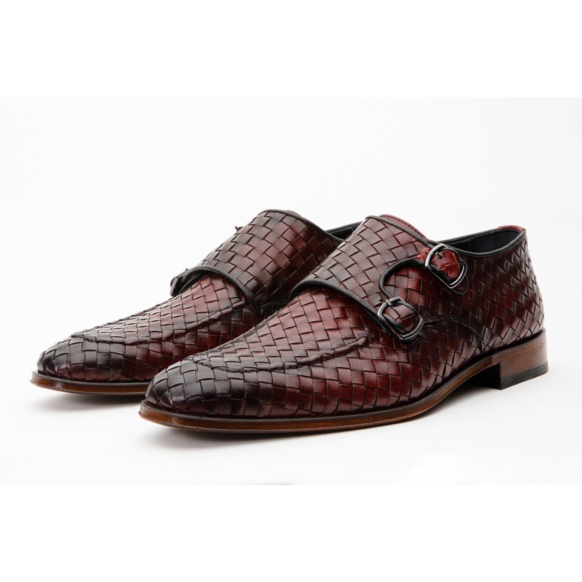 The Turan Burgundy Woven Double Monk Strap Dress Men  Shoe