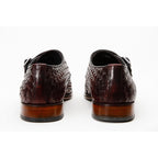 The Turan Burgundy Woven Double Monk Strap Dress Men  Shoe