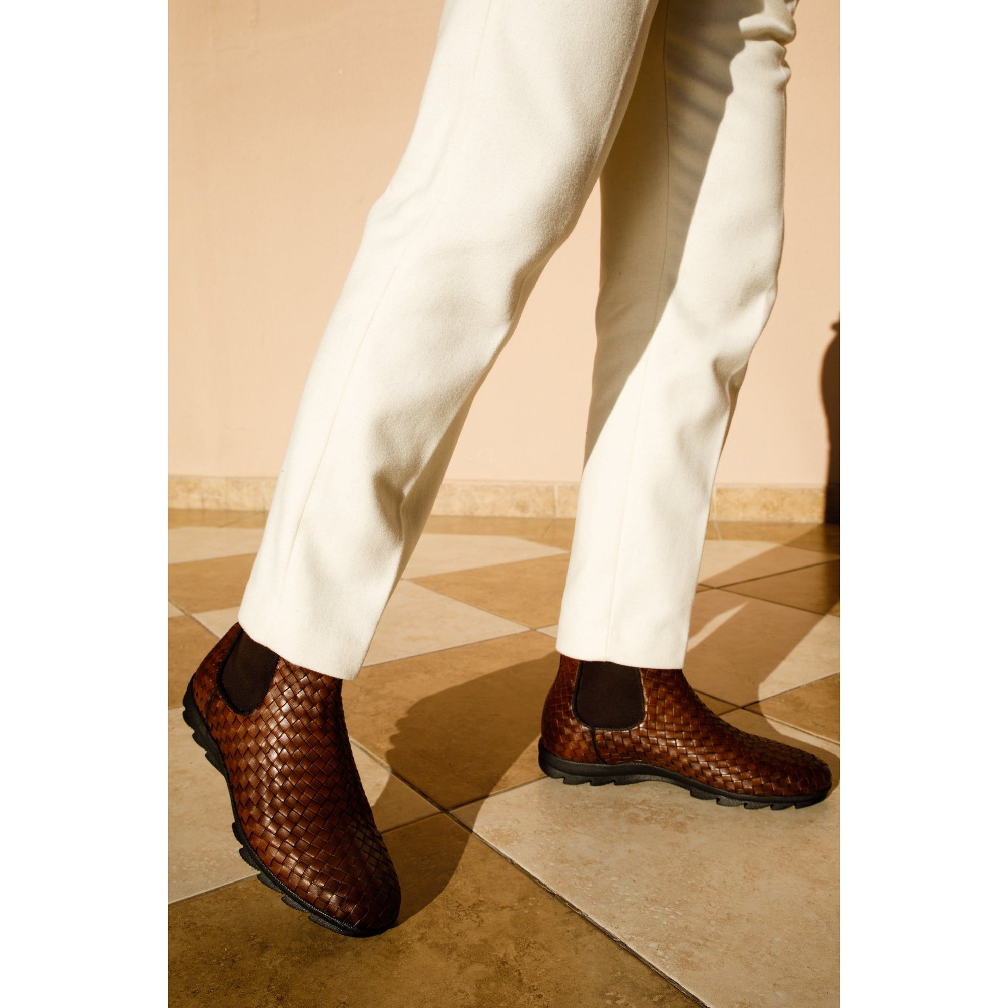 The Luxpre Tan Leather Handwoven Casual Chelsea Men Boot Final Sale!