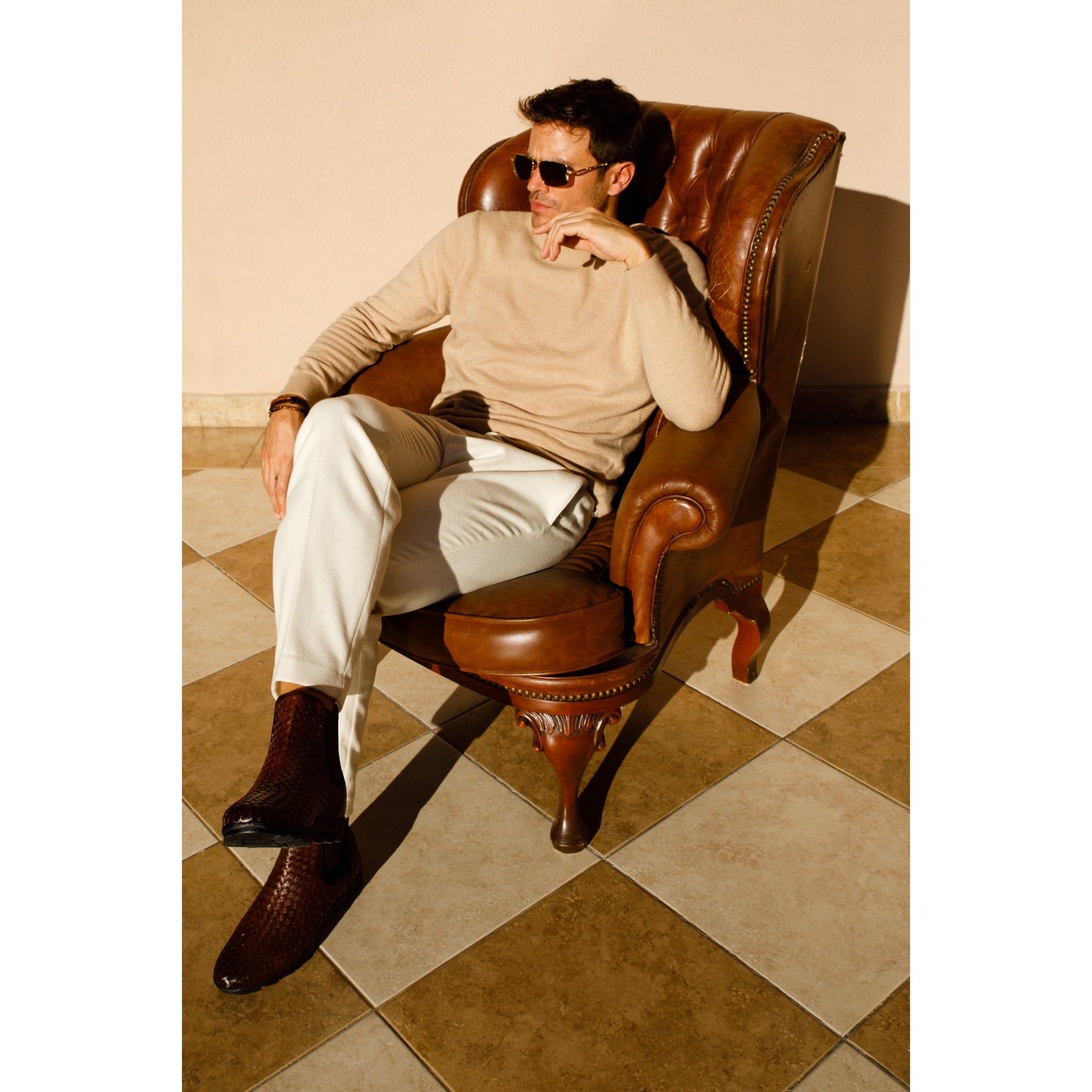 The Luxpre Tan Leather Handwoven Casual Chelsea Men Boot Final Sale!