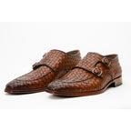 The Turan Brown Woven Double Monk Strap Dress Men Shoe
