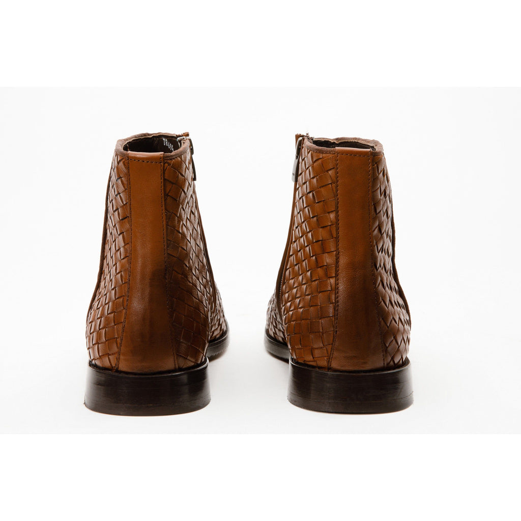 The Wellington Tan Handwoven Leather Men Boot with a Zipper Final Sale!