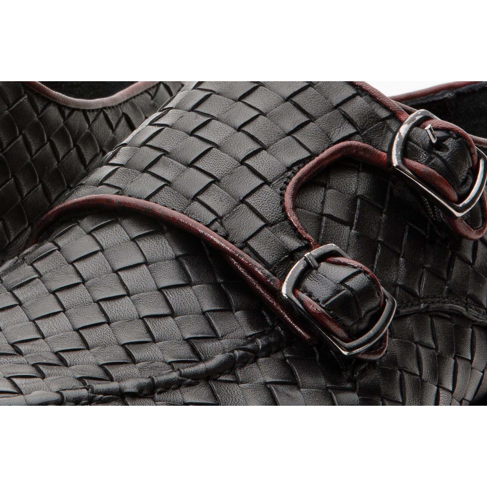 The Turan Black Woven Double Monk Strap Dress Men Shoe