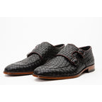 The Turan Black Woven Double Monk Strap Dress Men Shoe