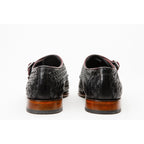The Turan Black Woven Double Monk Strap Dress Men Shoe