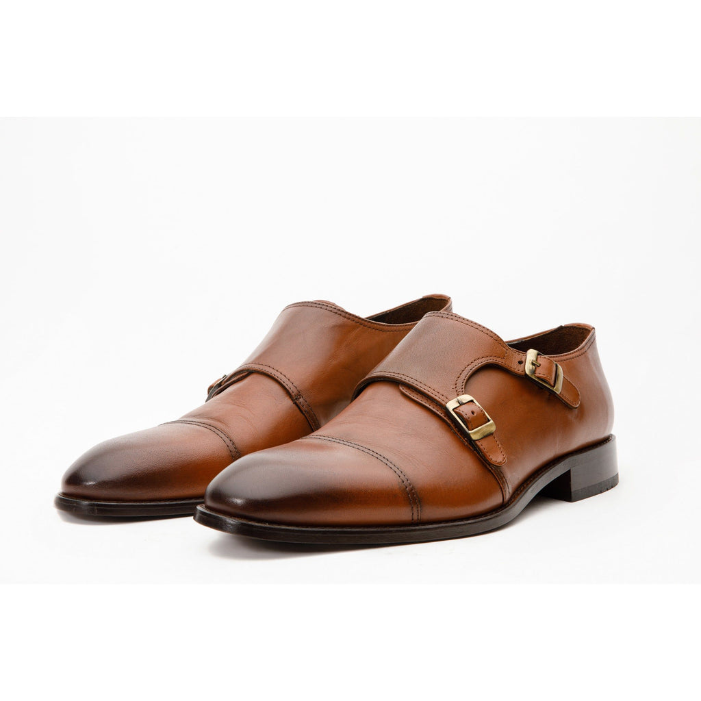 The Essen Brown Cap Toe Double Monk Strap Men Shoe