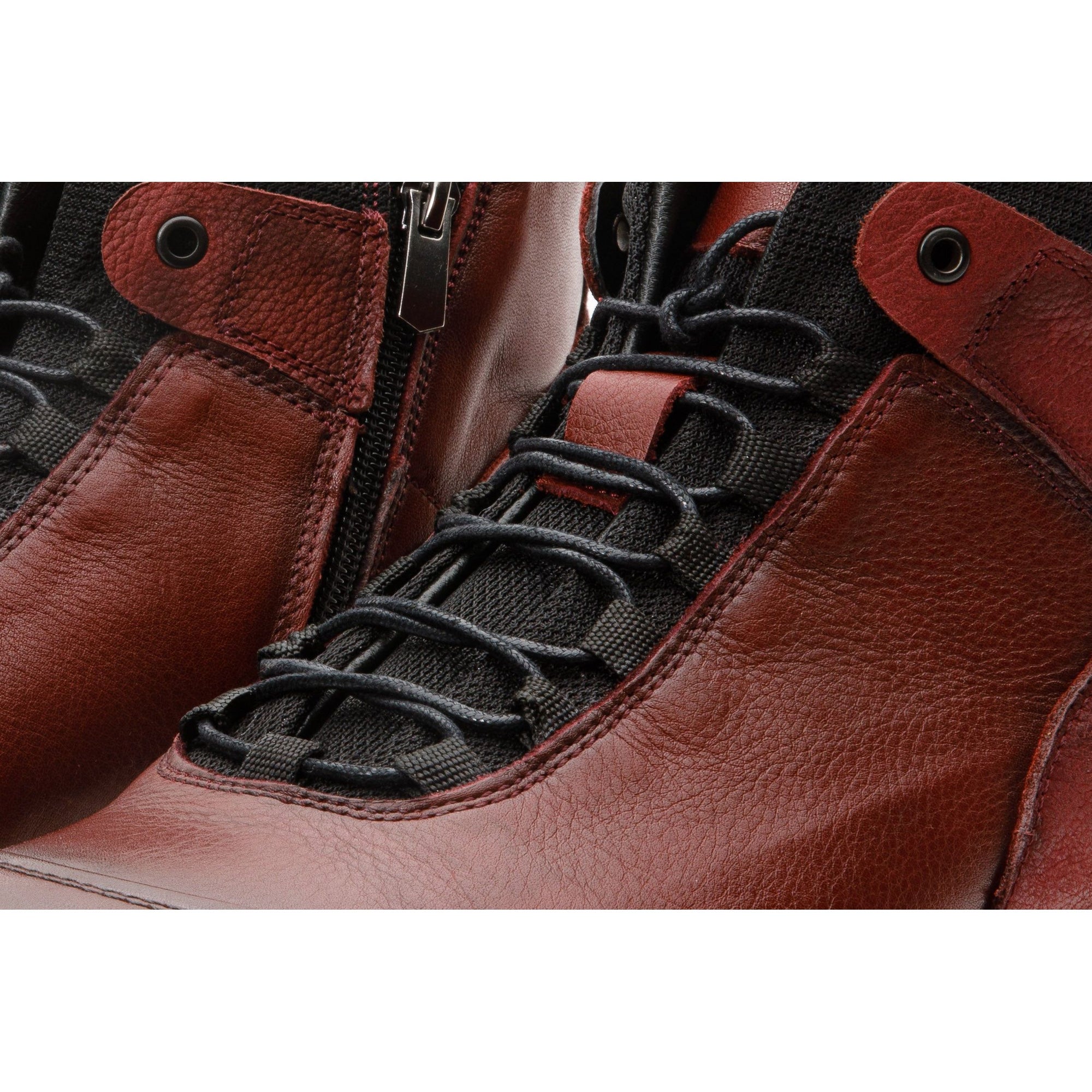 The Houston Leather Burgundy Lace-Up Casual Men Boot with a Zipper