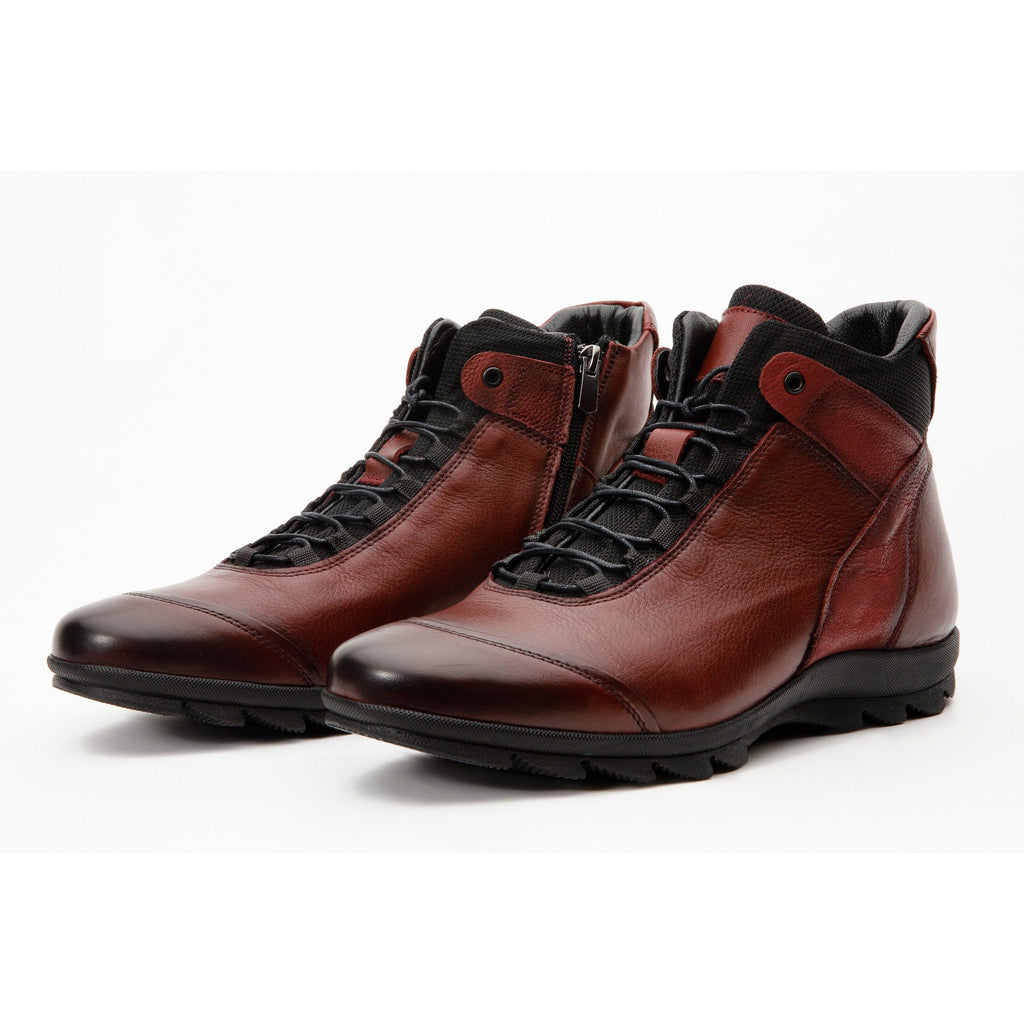The Houston Leather Burgundy Lace-Up Casual Men Boot with a Zipper