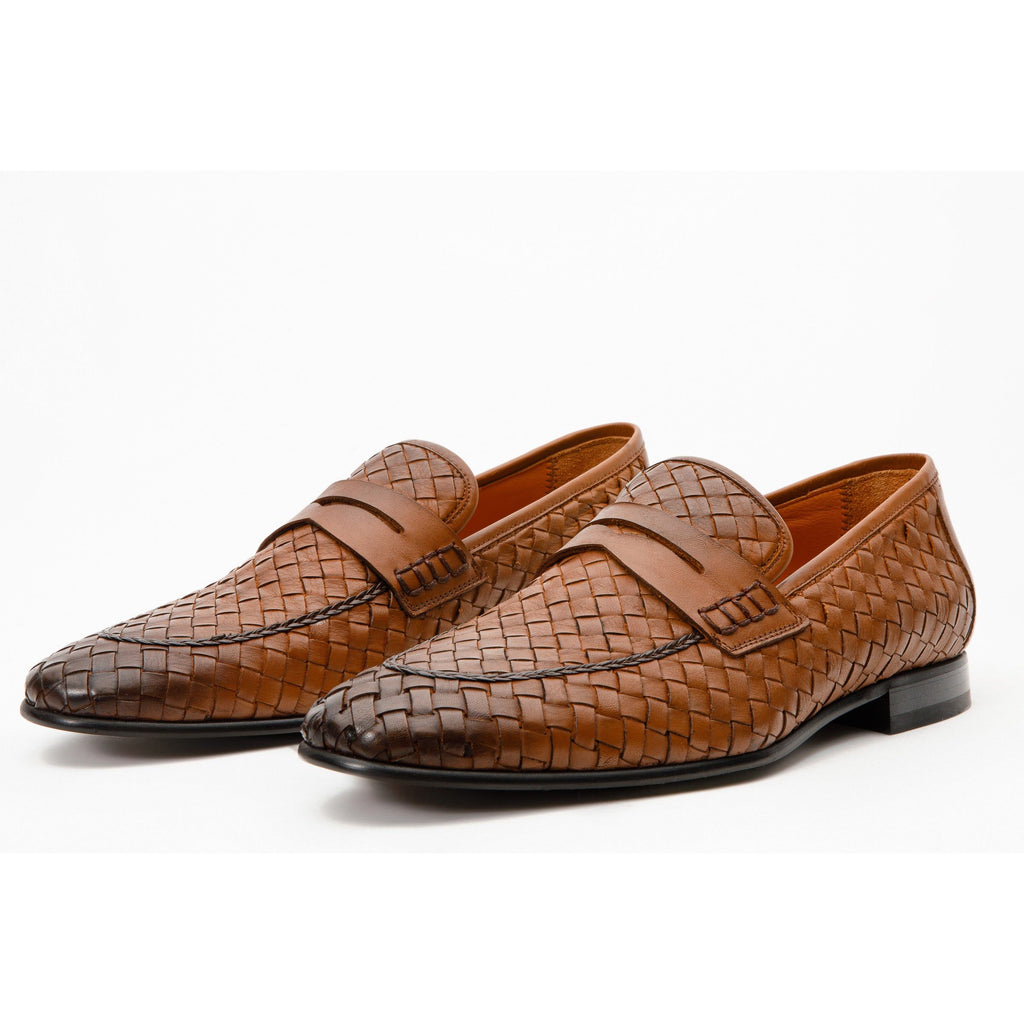 Vinci The Grand Woven Leather Tan Men Shoe Penny Loafer