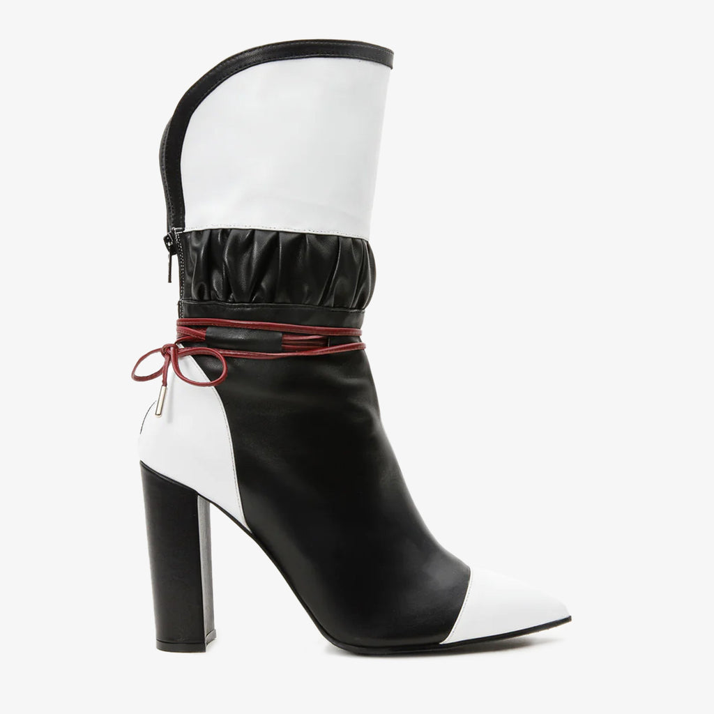 Vinci The Lucca Black & White Leather Mid Calf High Heel Women Boot Limited Edition