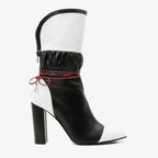Vinci The Lucca Black & White Leather Mid Calf High Heel Women Boot Limited Edition