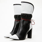 Vinci The Lucca Black & White Leather Mid Calf High Heel Women Boot Limited Edition