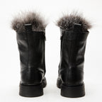 The Kajapati Black Leather Natural Fur Mid Calf Women Boot