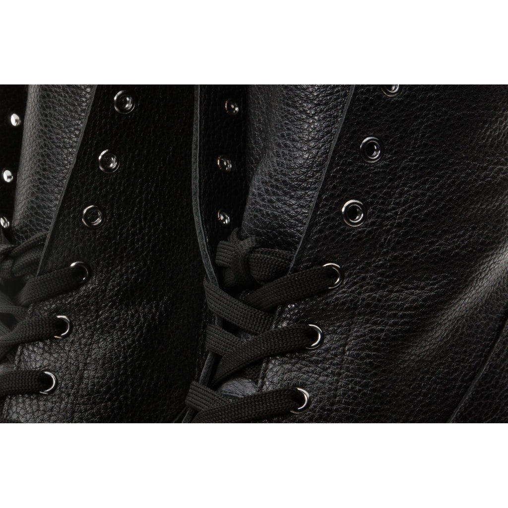 The Melo Black Leather Natural Fur Mid Calf Platform Heel Women Boot
