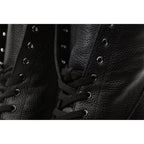 The Melo Black Leather Natural Fur Mid Calf Platform Heel Women Boot