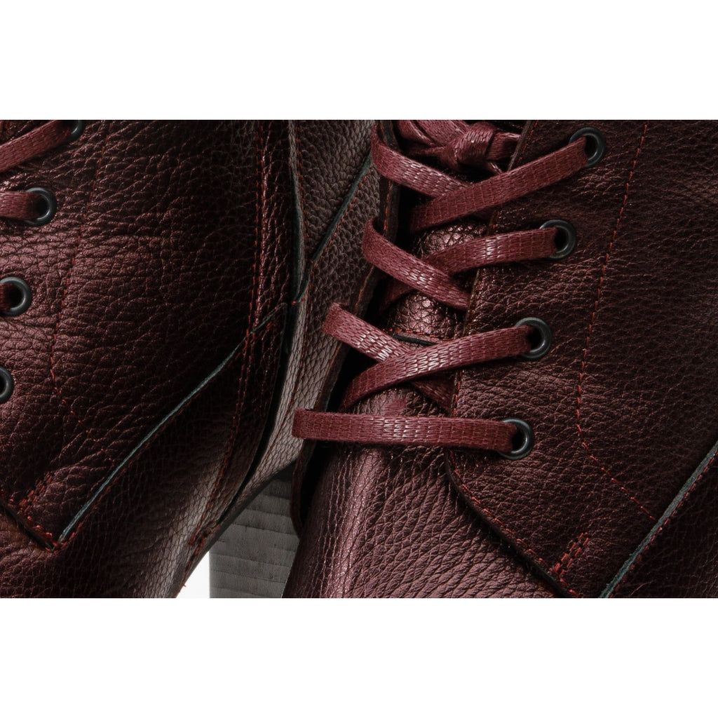 The Melo Burgundy Leather Natural Mid Calf Platform Heel Women Boot