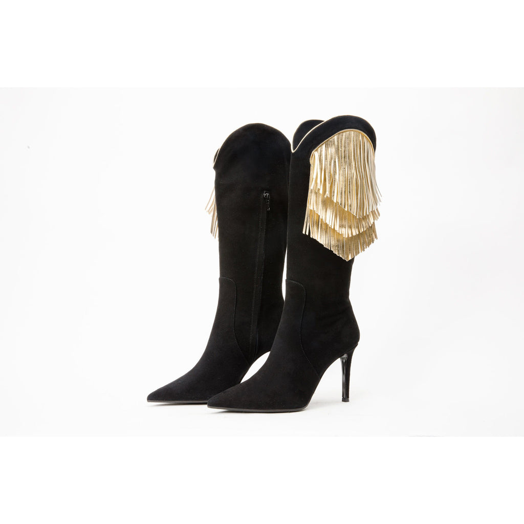 The Vienna Black Suede Leather Knee High Women  Boot