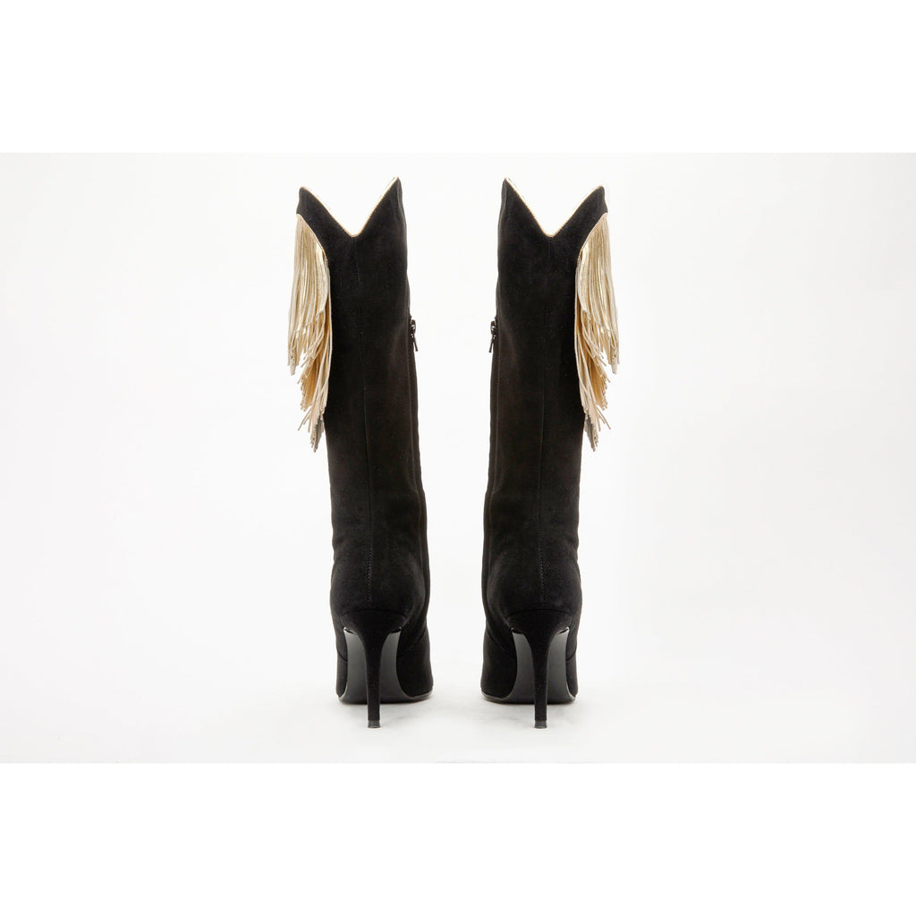 The Vienna Black Suede Leather Knee High Women  Boot