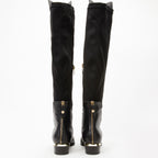 The Fairoks Black Leather Pointy Toe Knee High Women Boot