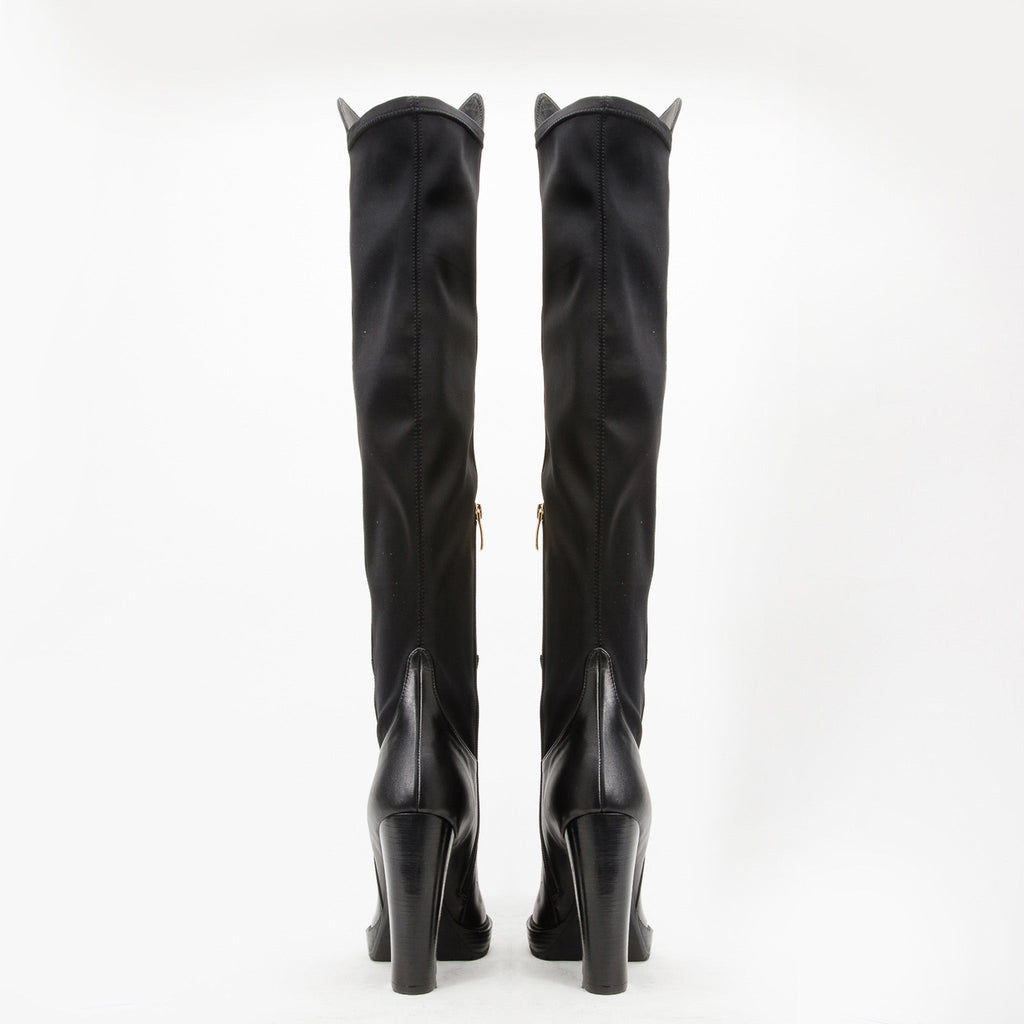 The Sao Paulo Black Leather Knee High Platform Heel Women Boot