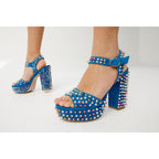 The Tampico Blue Suede Leather Spike Platform Heel Women Sandal