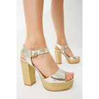 The Tampico Platform Heel Gold Leather Women Sandal