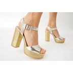 The Tampico Platform Heel Gold Leather Women Sandal