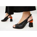 The Cimla Pumpkin Heel Black Leather Women Sandal