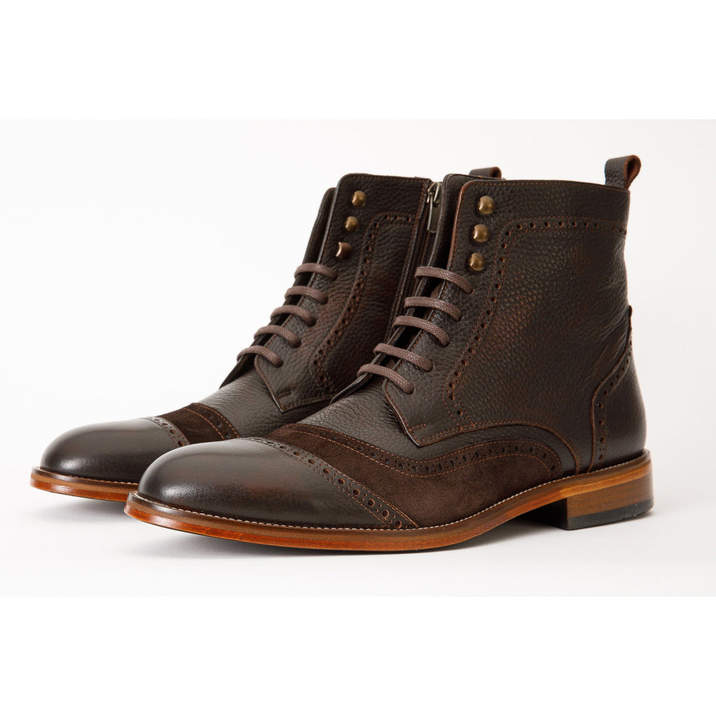 The Anderson Brown Leather & Suede Brogue Lace-Up Men Boot with a Zipper