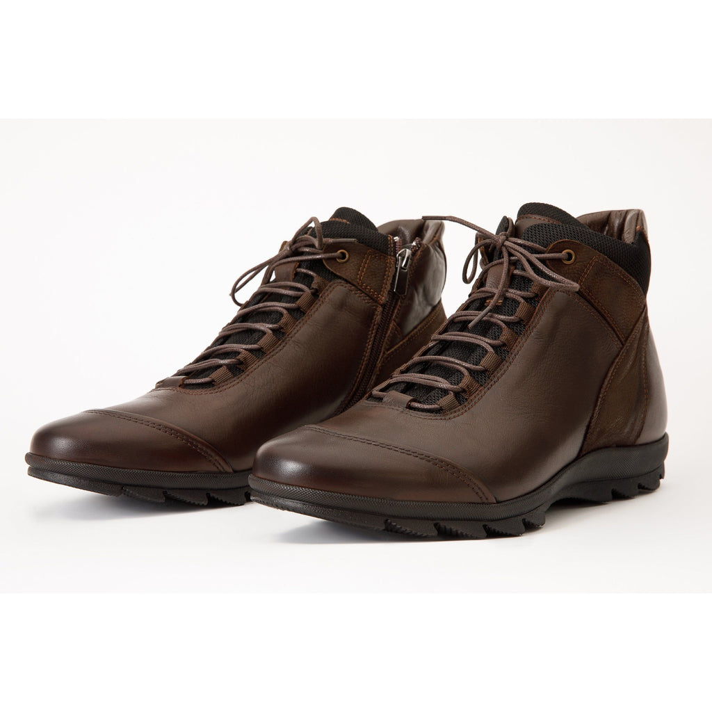 The Houston Leather Brown Lace-Up Casual Men Boot with a Zipper