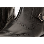 The Rand Black Leather Double Buckle Brogue Men Boot with a Zipper