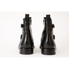 The Rand Black Leather Double Buckle Brogue Men Boot with a Zipper