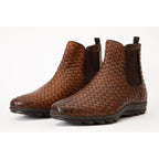 The Luxpre Tan Leather Handwoven Casual Chelsea Men Boot Final Sale!