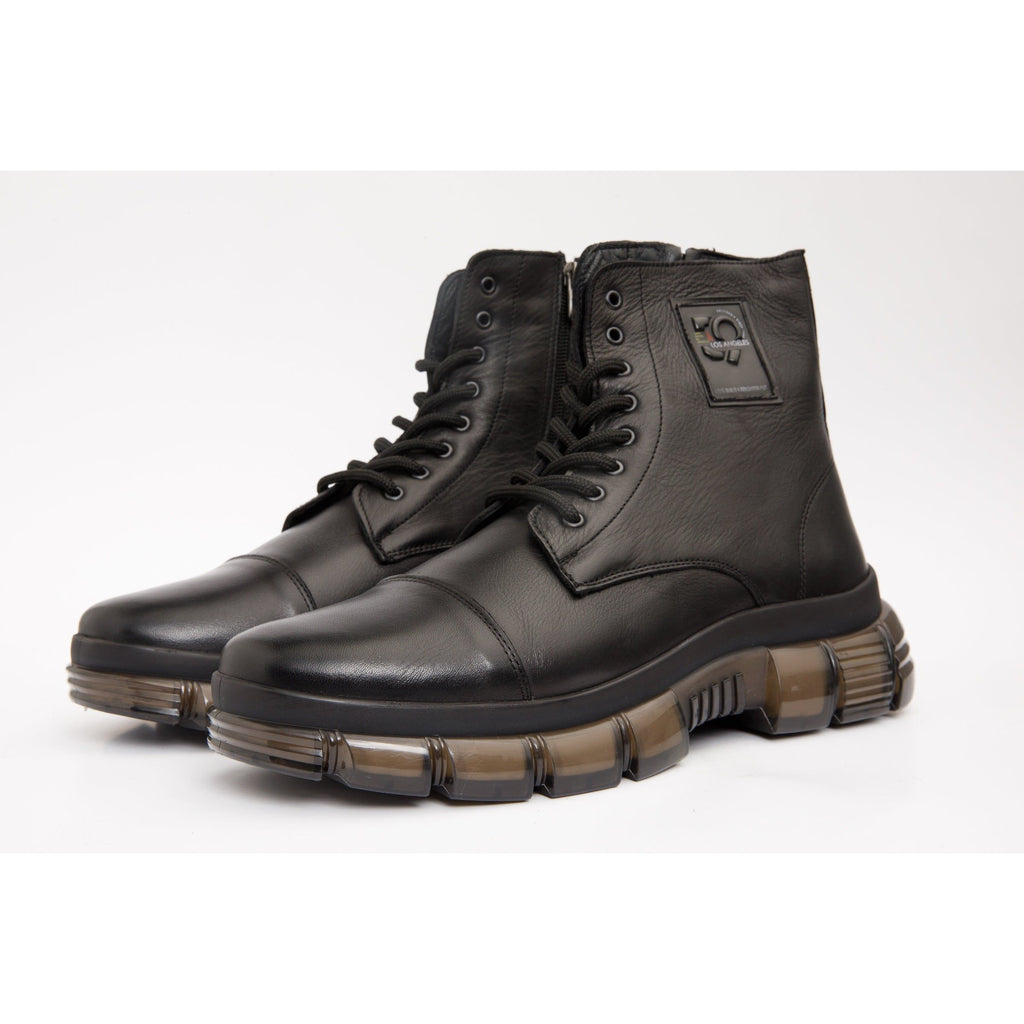 The Ottova Black Leather Lace-Up Sneaker Men Boot with a Zipper