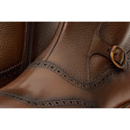 The Rand Brown Leather Double Buckle Brogue Men Boot with a Zipper