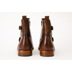 The Rand Brown Leather Double Buckle Brogue Men Boot with a Zipper