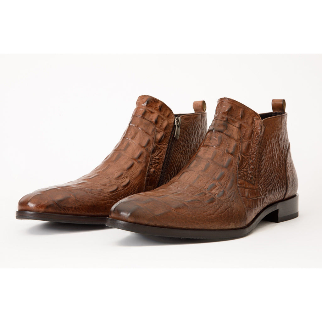 The Randor Brown Crocodile Leather Side-Zip Dress Ankle Men  Boot