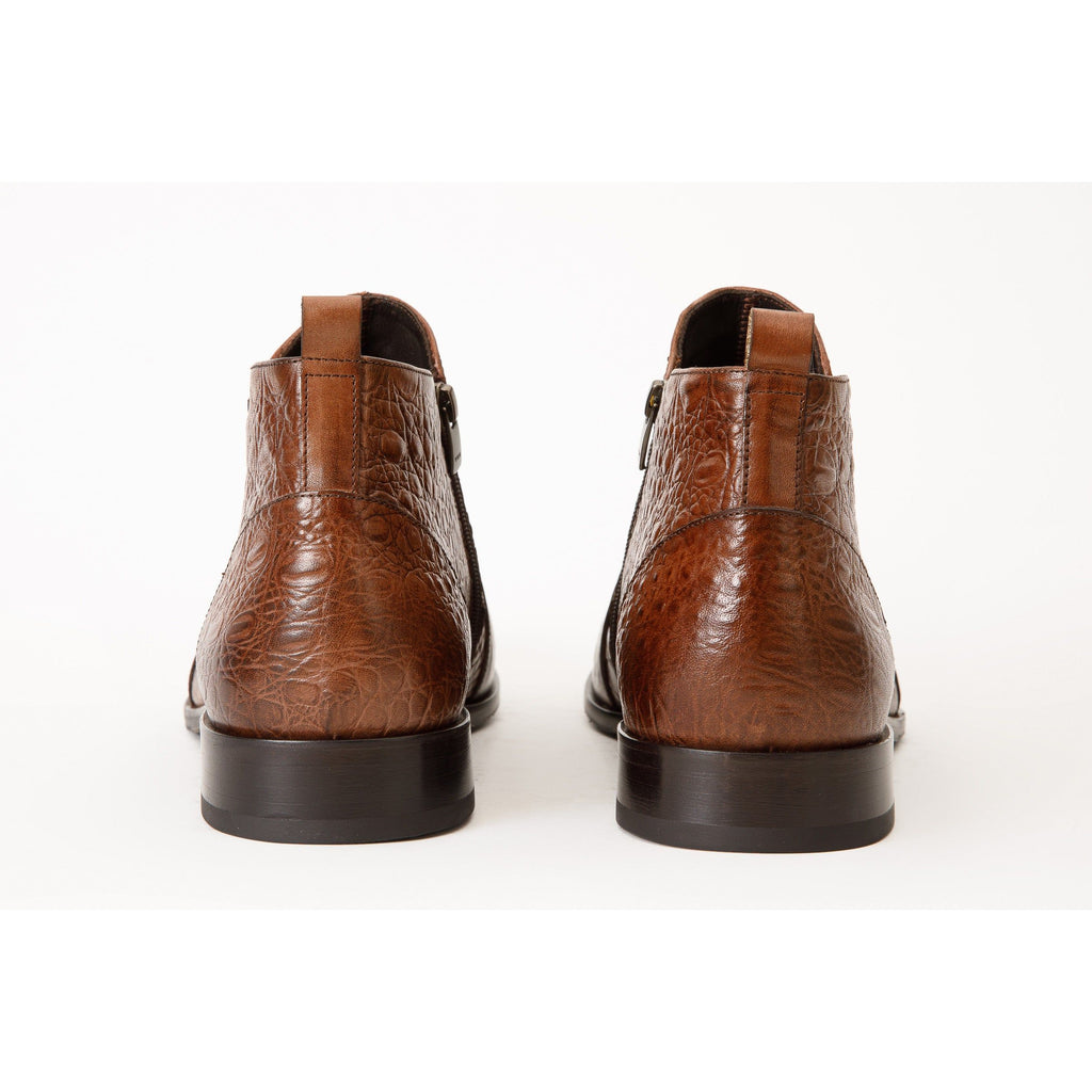 The Randor Brown Crocodile Leather Side-Zip Dress Ankle Men  Boot