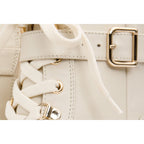 The Belgrano Cream Leather Lace-Up Ankle Women Boot With a Side Zipper