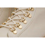 The Istinye Cream Leather Knee High Lace-Up Women Boot Limited Edition