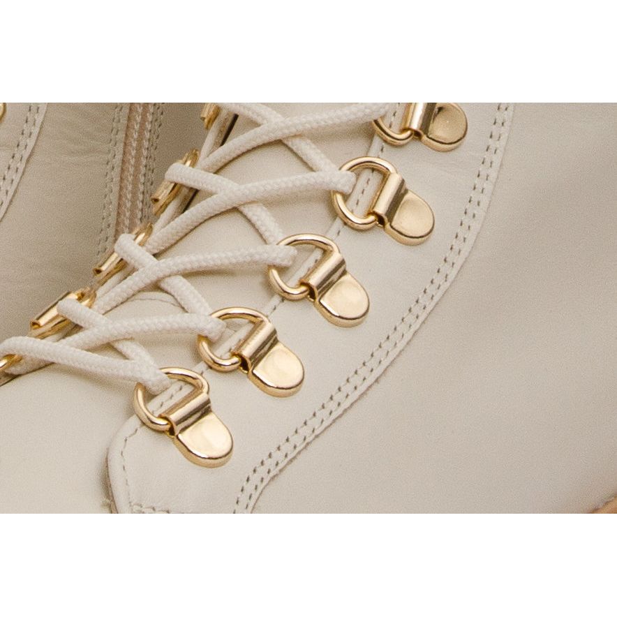 The Istinye Cream Leather Knee High Lace-Up Women Boot Limited Edition