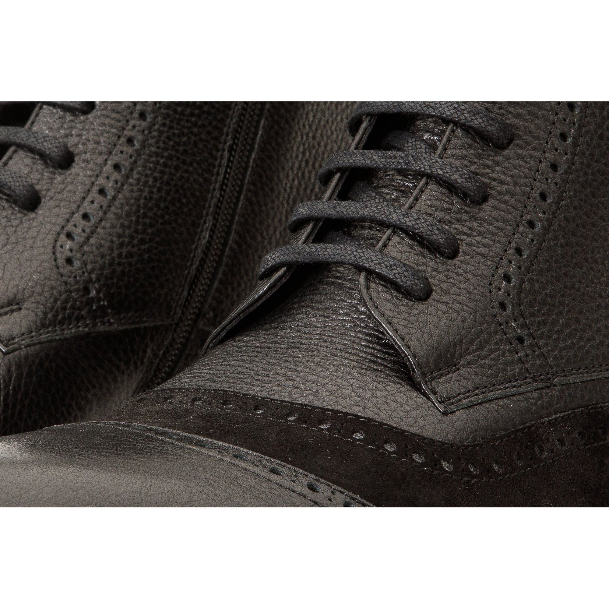 The Anderson Black Leather & Suede Brogue Lace-Up Men  Boot with a Zipper