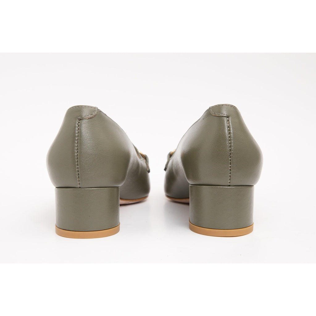 The Delhi Green Leather Block Heel Pump Women Shoe