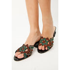 The Palma Black Glitter Leather Block Heel Women Sandal