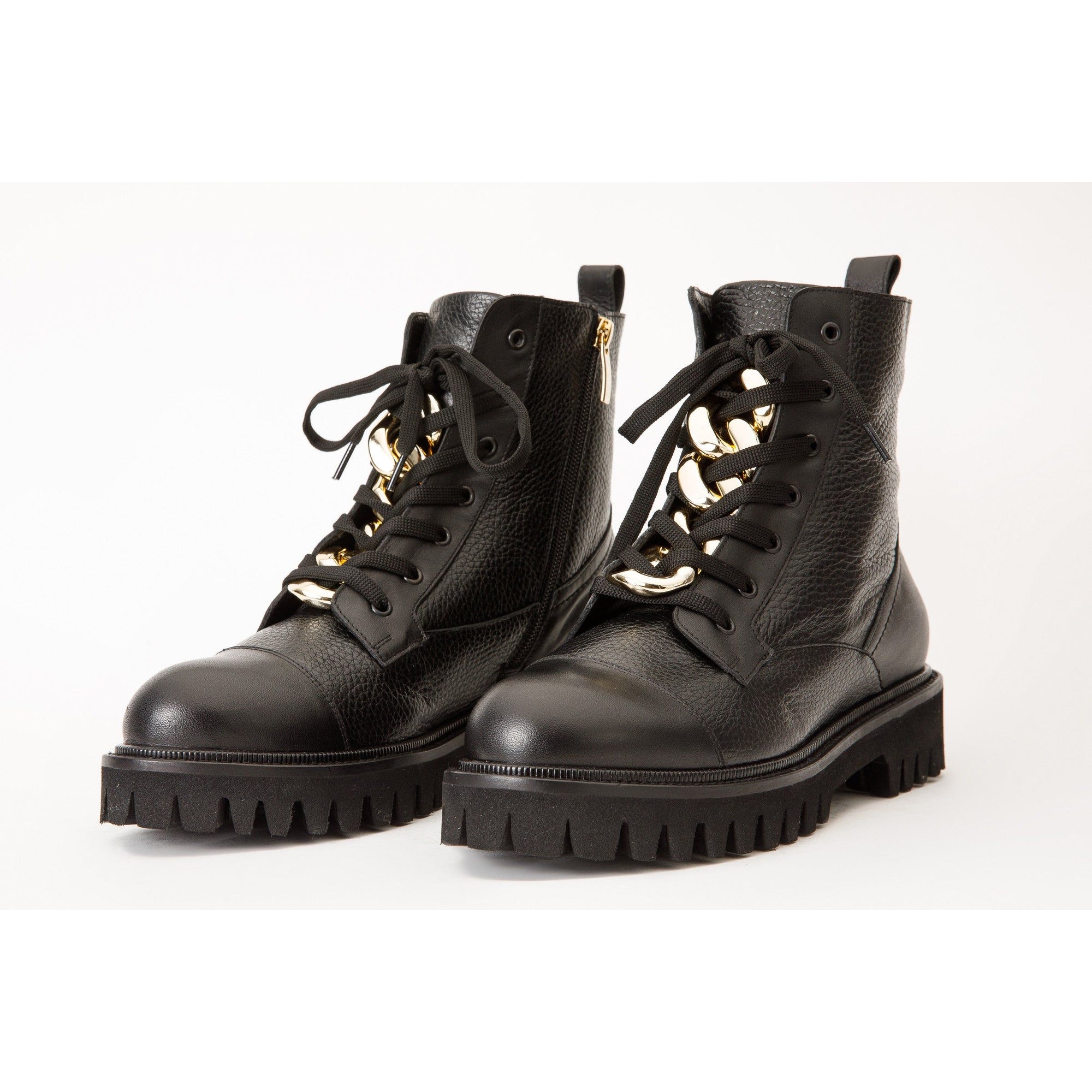 The Belgrad Black Leather Lace-Up Ankle Women Boot With a Side Zipper Final Sale!